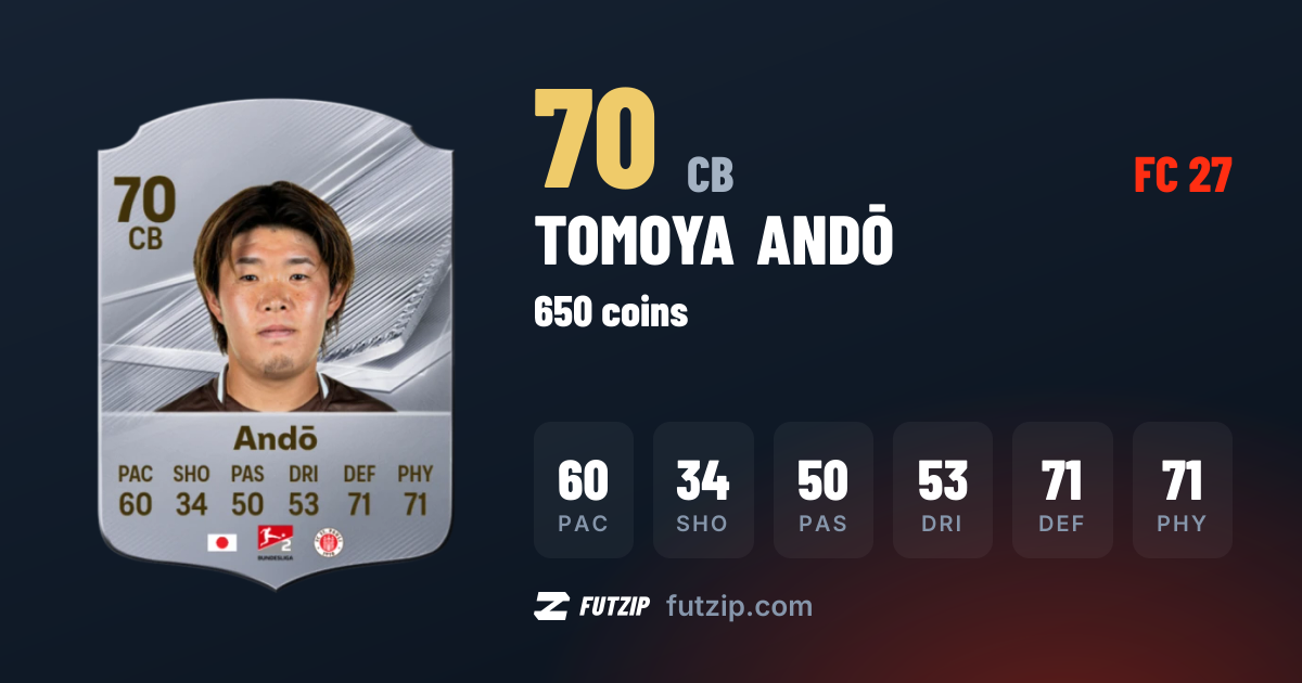 Tomoya Andō EA FC 27 — 70 price & stats · FUTZIP